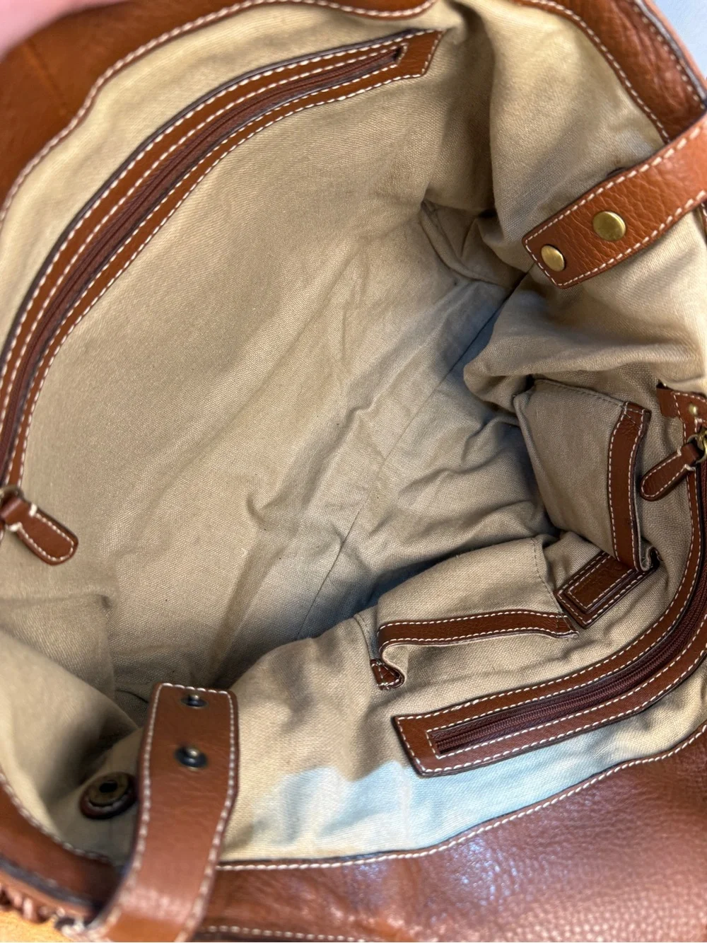 Cole Haan Paige Cognac Brown Woven Leather Hobo Shoulder Bag Gold Hardware EUC